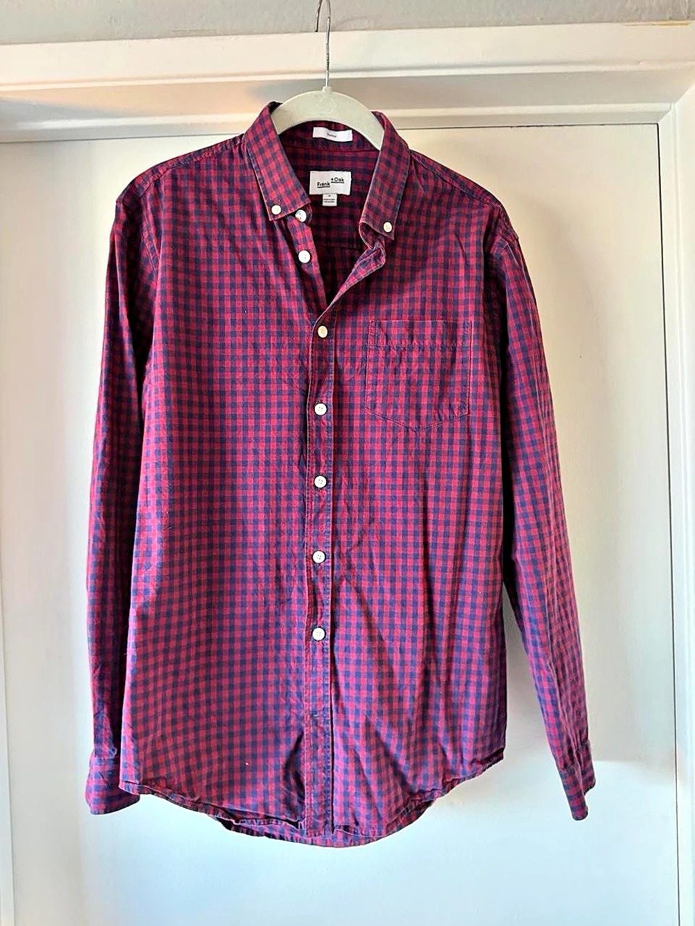 Frank & Oak Men's Checkered Cotton Shirt Red & Blue Medium